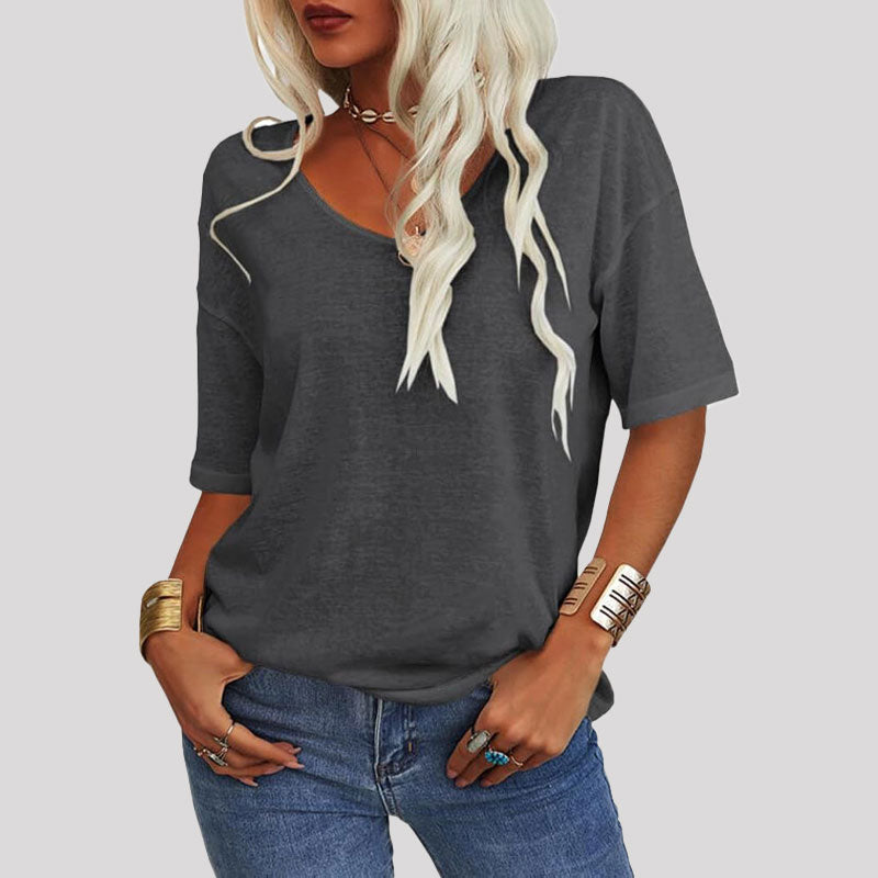 T-tröja med V-ringning i enfärgad modell för kvinnor/T-tröja med V-ringning i enfärgad modell för kvinnor