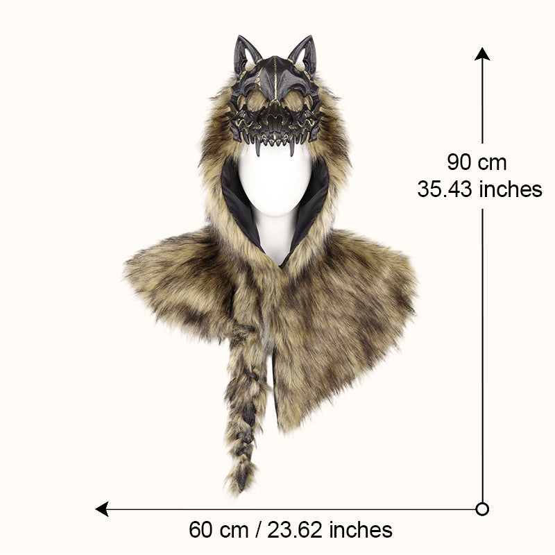 🐺Halloween Medieval Viking Faux Wolf Skull Hooded Cape
