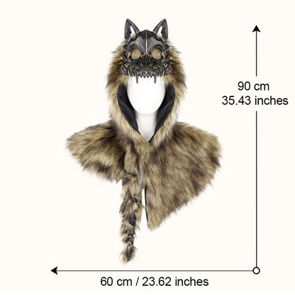🐺Halloween Medieval Viking Faux Wolf Skull Hooded Cape