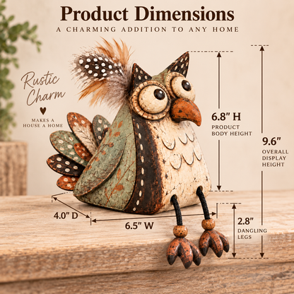 🦉 Rustieke Uil Plankzitter Decoratie met Bungelende Poten — Landelijke Sfeer