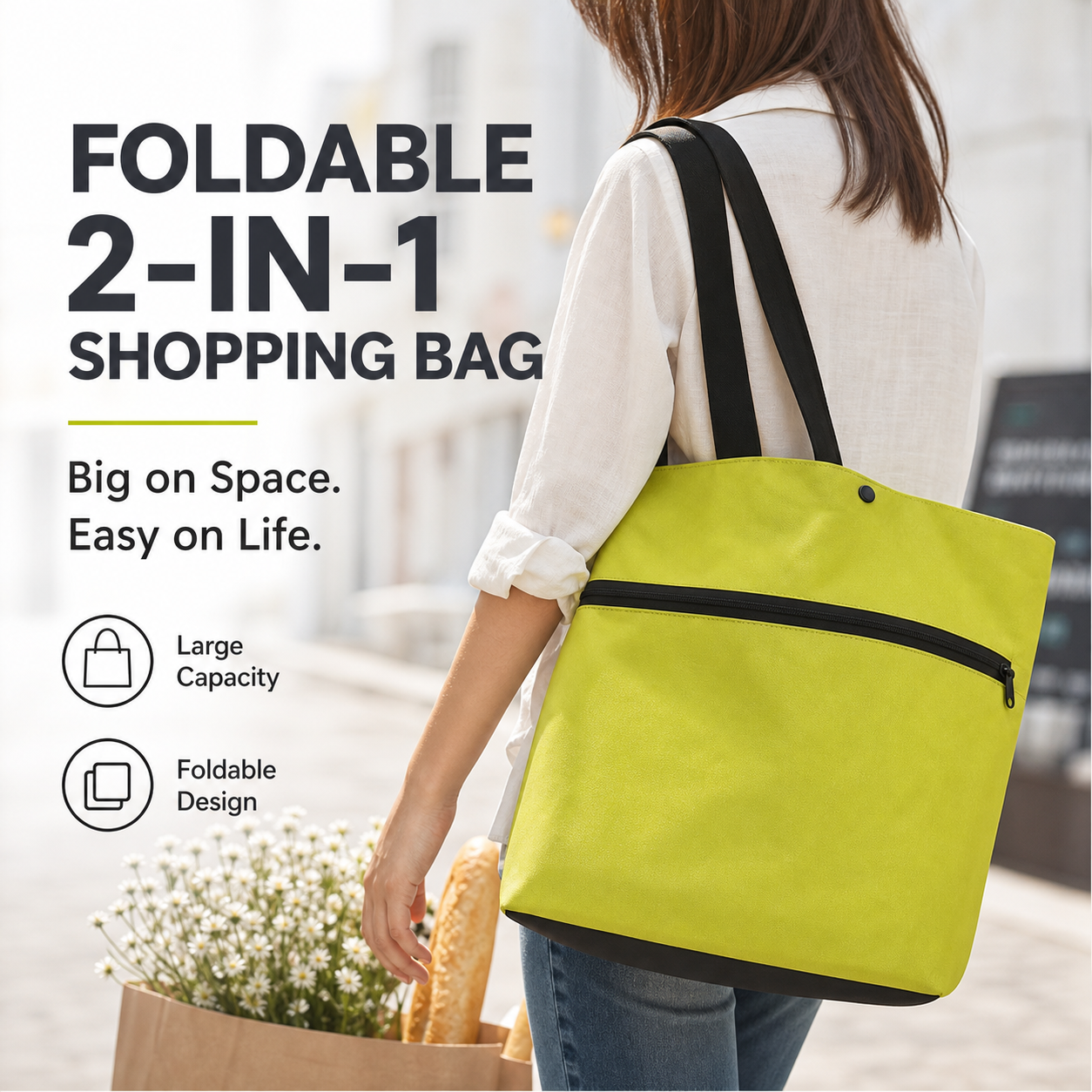 🛍️2-in-1 Foldable Shopping Cart  – Carry More, Roll Easier