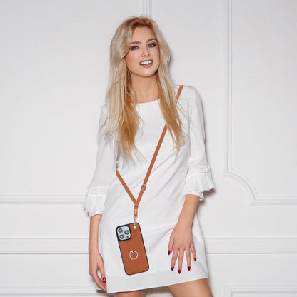 Snett bärbart mobilskal i läder med dragspel - Den perfekta kombinationen av stil och funktionalitet 📱✨