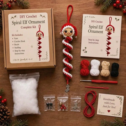 ☃️DIY Christmas Spiral Crochet Ornament Kit  | Complete Beginner-Friendly Set with Soft Yarn, Crochet Hook, Festive Beads, Snowflakes & Step-by-Step Guide 🧶🎄