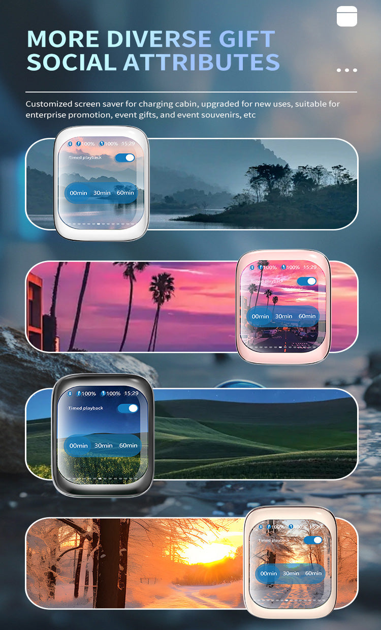 Smarta Bluetooth-hörlurar med stor skärm och slider