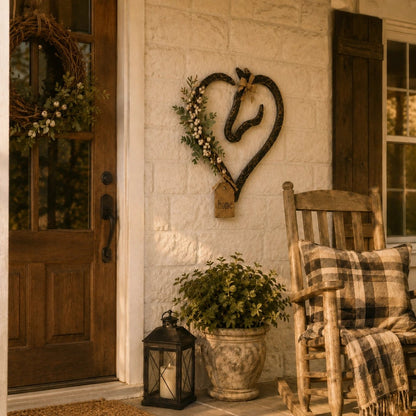 💖Rustic Horse Heart Wall Decor with Greenery – Farmhouse Equestrian Home Accent