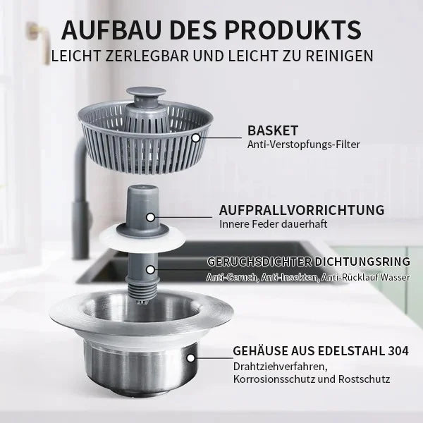 HOT SALE 60% RABATT🏆Nytt förbättrat avloppsfilter för diskho med fjäderkärna