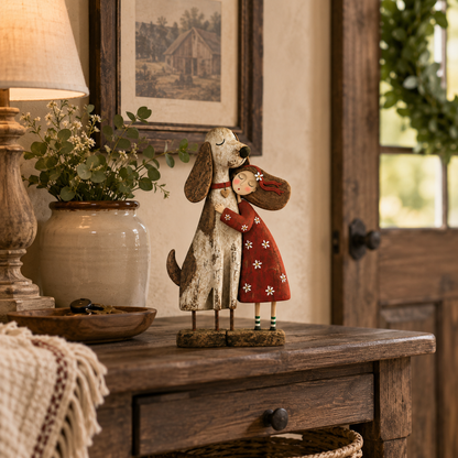 Girl & Her Best Friend Folk Art Figurine
