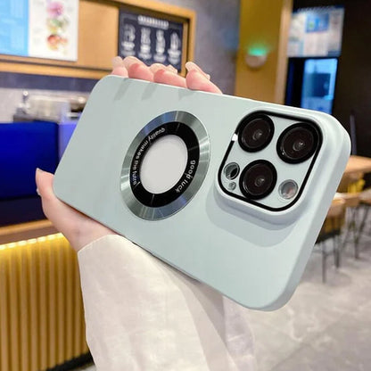 Mobilskal Allt-i-ett Linsfilm Läckagetikett Magnetiskt sug Frostat Komplett paket Skyddshölje