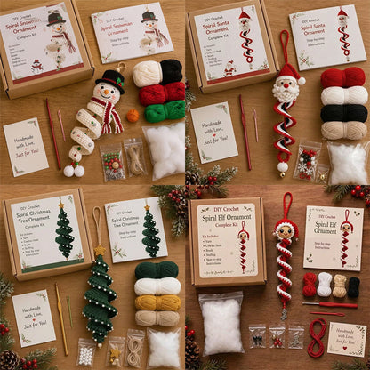 ☃️DIY Christmas Spiral Crochet Ornament Kit  | Complete Beginner-Friendly Set with Soft Yarn, Crochet Hook, Festive Beads, Snowflakes & Step-by-Step Guide 🧶🎄