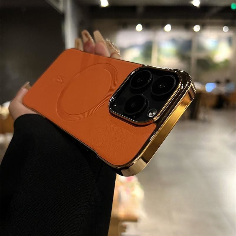 Ramlöst Läder Magnetiskt Elektropläterat Mobiltelefonfodral