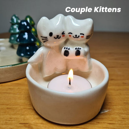 Valp Katt Kanin Tecknad Ljusstake Prydnadsföremål