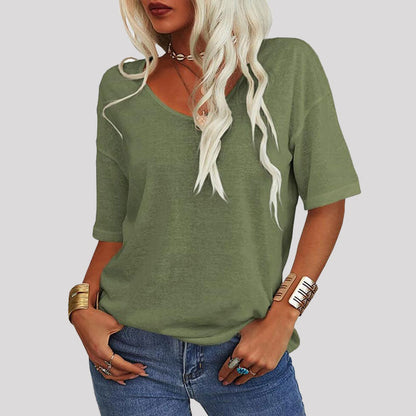 T-tröja med V-ringning i enfärgad modell för kvinnor/T-tröja med V-ringning i enfärgad modell för kvinnor
