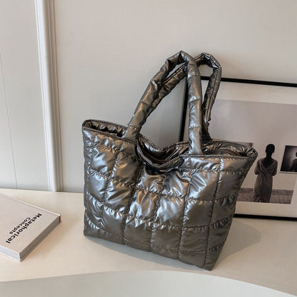 Axelväska I Rutig Dun Med Stor Kapacitet