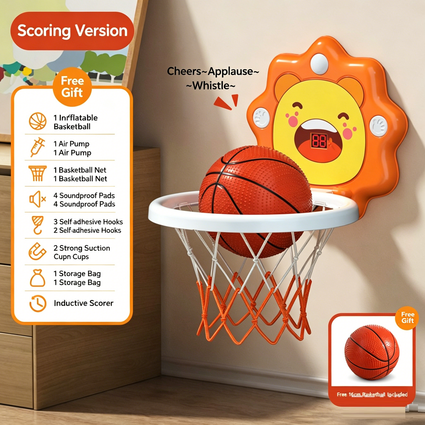Children's basketball hoop sports toy silent liftable basketball hoop