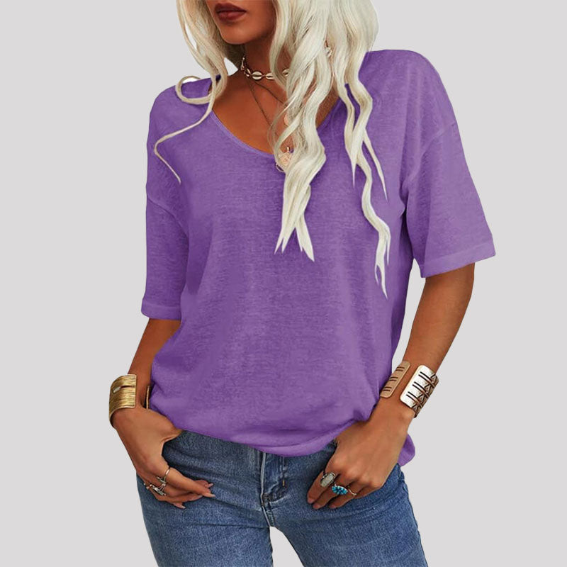 T-tröja med V-ringning i enfärgad modell för kvinnor/T-tröja med V-ringning i enfärgad modell för kvinnor
