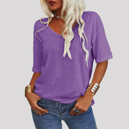T-tröja med V-ringning i enfärgad modell för kvinnor/T-tröja med V-ringning i enfärgad modell för kvinnor