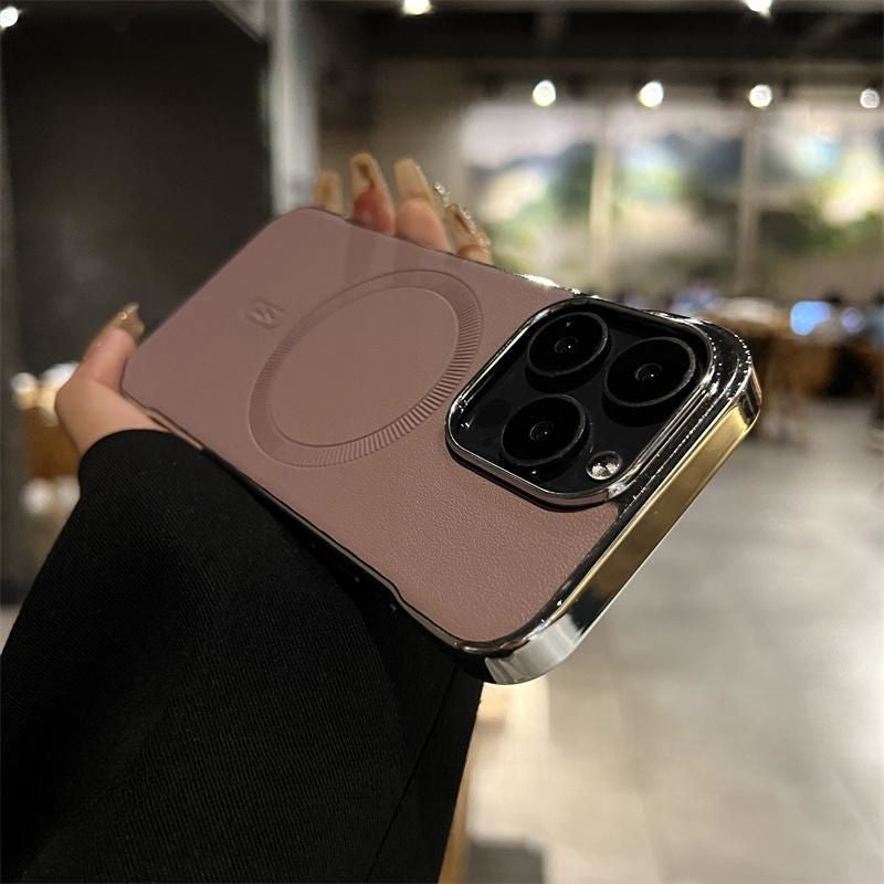 Ramlöst Läder Magnetiskt Elektropläterat Mobiltelefonfodral