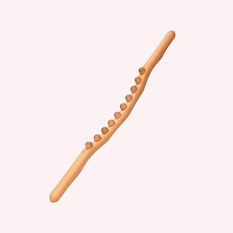 Massagestav i bokträ | Dubbel rad med kulor för magmassage och öppning av meridianerna