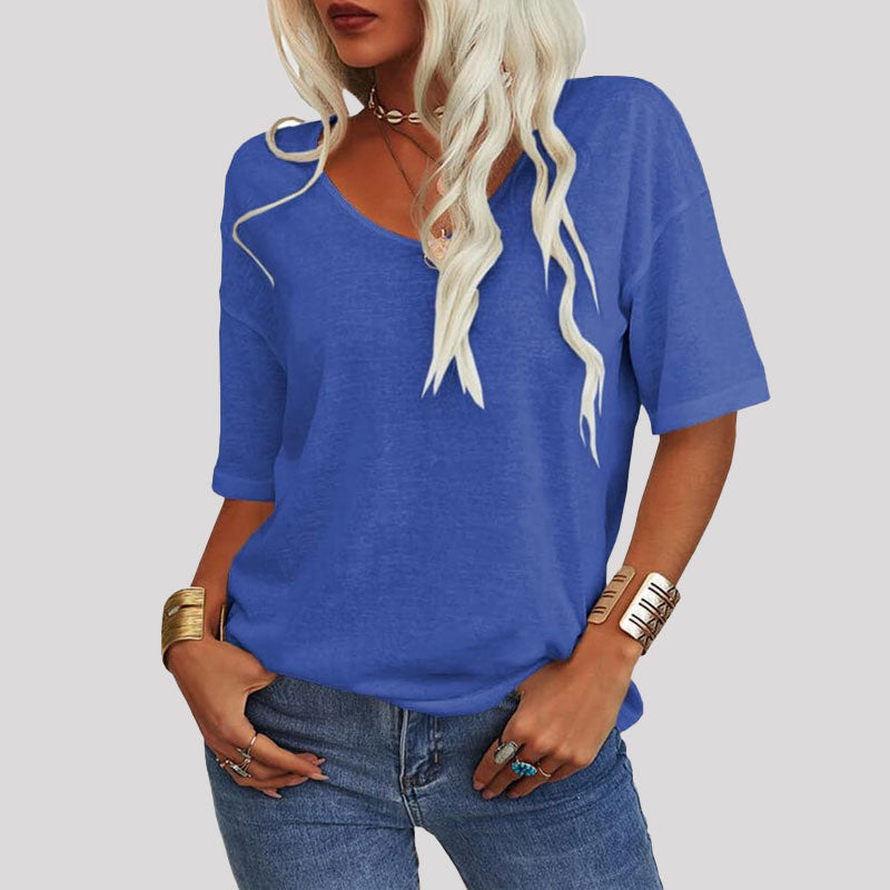 T-tröja med V-ringning i enfärgad modell för kvinnor/T-tröja med V-ringning i enfärgad modell för kvinnor