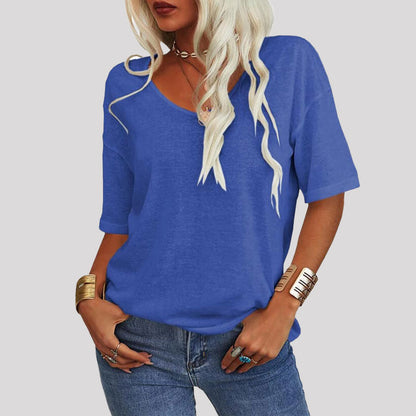 T-tröja med V-ringning i enfärgad modell för kvinnor/T-tröja med V-ringning i enfärgad modell för kvinnor