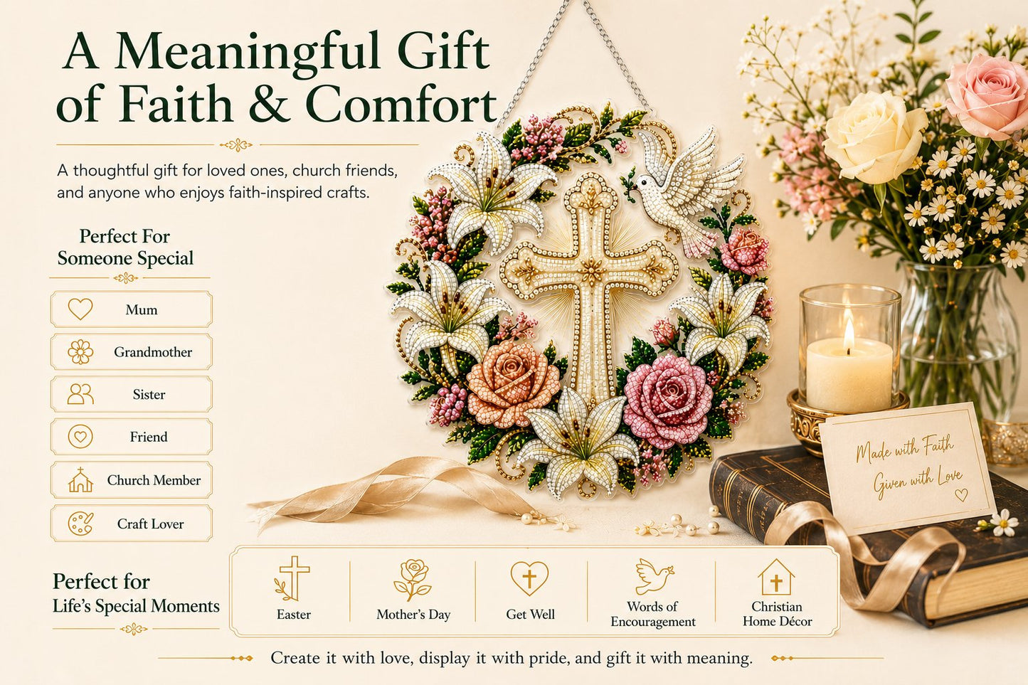 ✝️🕊️Christian Cross & Dove Diamond Art Hanging Ornament Kit