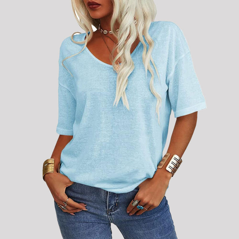 T-tröja med V-ringning i enfärgad modell för kvinnor/T-tröja med V-ringning i enfärgad modell för kvinnor