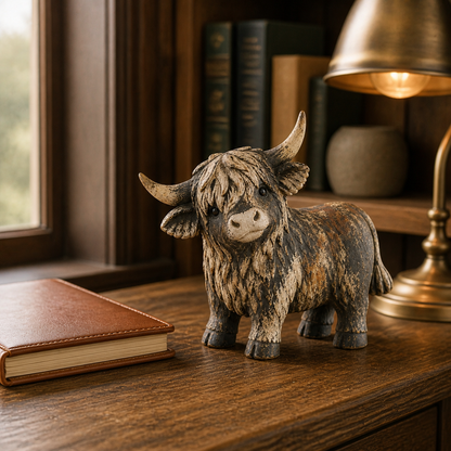 🐮 Rustic Highland Cow Figurine – 🌾Charming Farmhouse Tabletop Decor