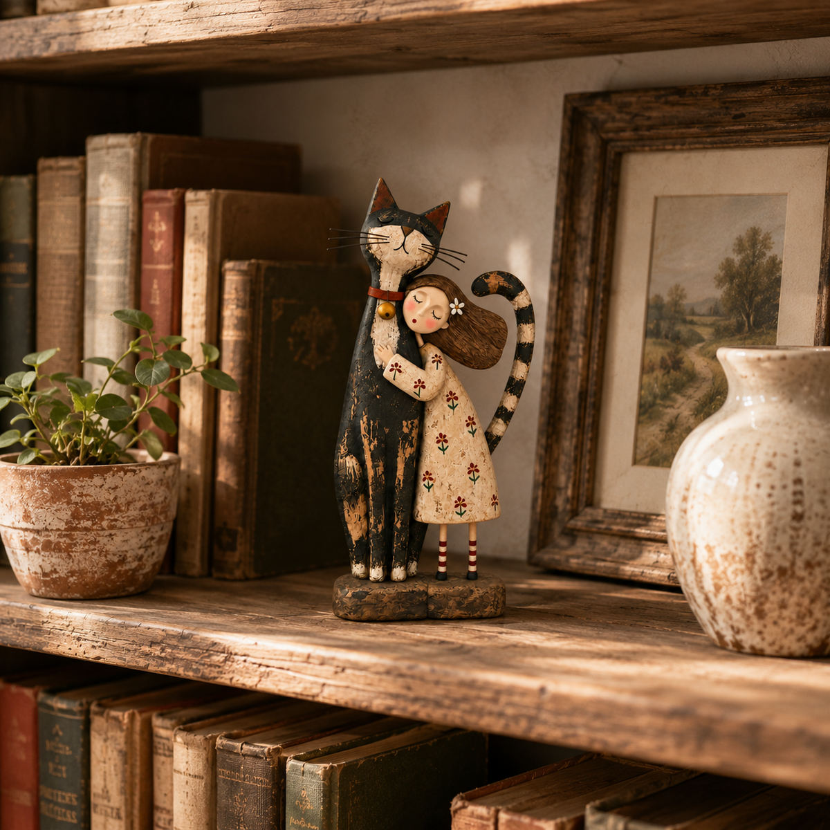Girl & Her Best Friend Folk Art Figurine