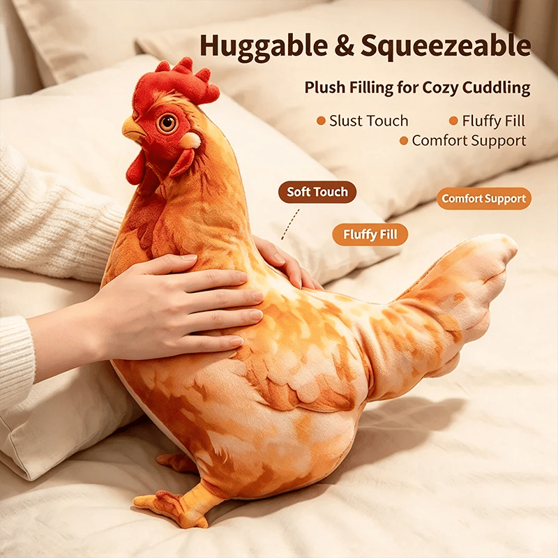 🐔 Chicken-Shaped Plush Pillow – Cute Realistic Hen Stuffed Animal & Cozy Home Decor Cushion ✨