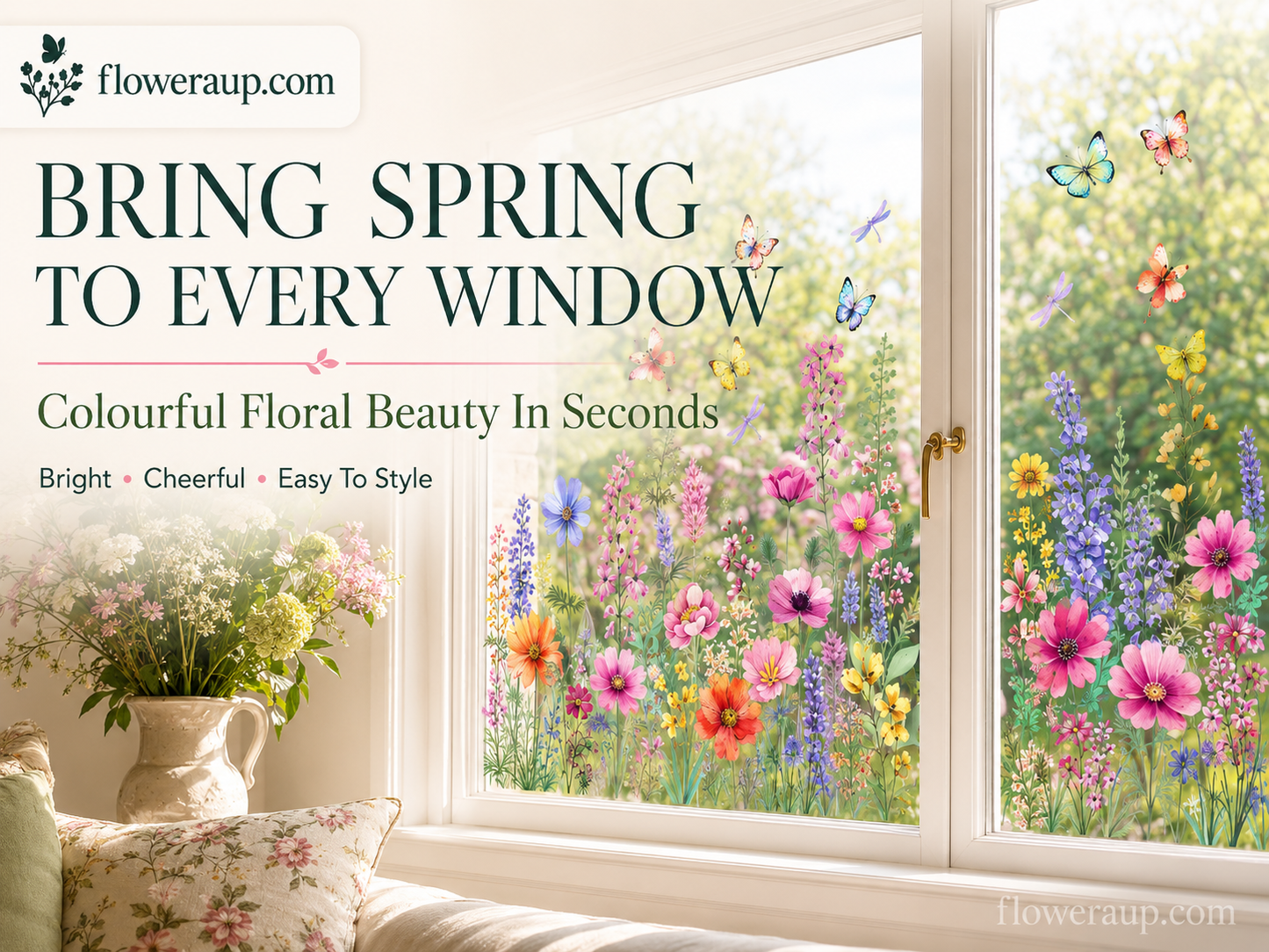 💐Colorful Floral Bouquet Window Sticker🖼️ Make Your Window Beautiful in Seconds! Cut to any size you like!