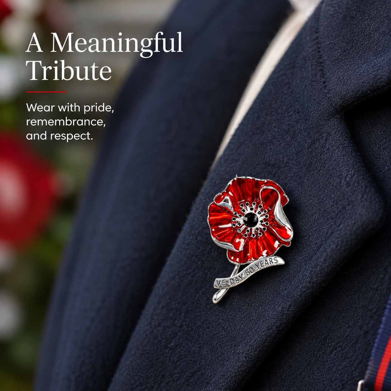 VE Day 80 Red Enamel Poppy Brooch | Limited Edition Anniversary Keepsake