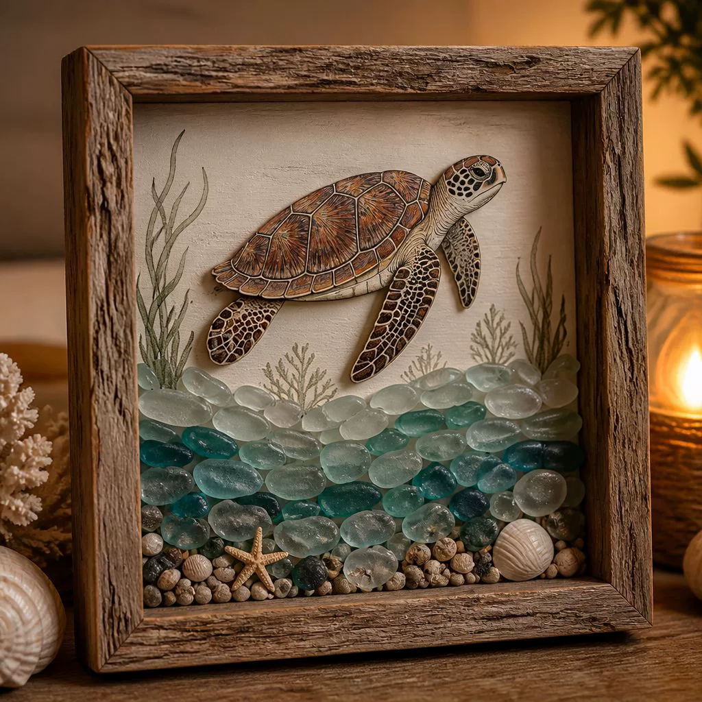🌊Coastal Lighthouse Sea Glass Shadow Box Night Light💝