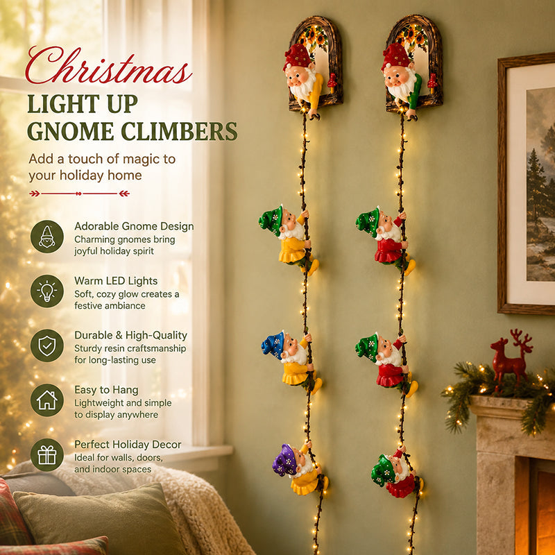 🎄  Climbing Gnome Christmas String Lights, Indoor Outdoor Wall Hanging Holiday Decor