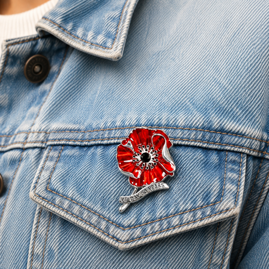VE Day 80 Red Enamel Poppy Brooch | Limited Edition Anniversary Keepsake