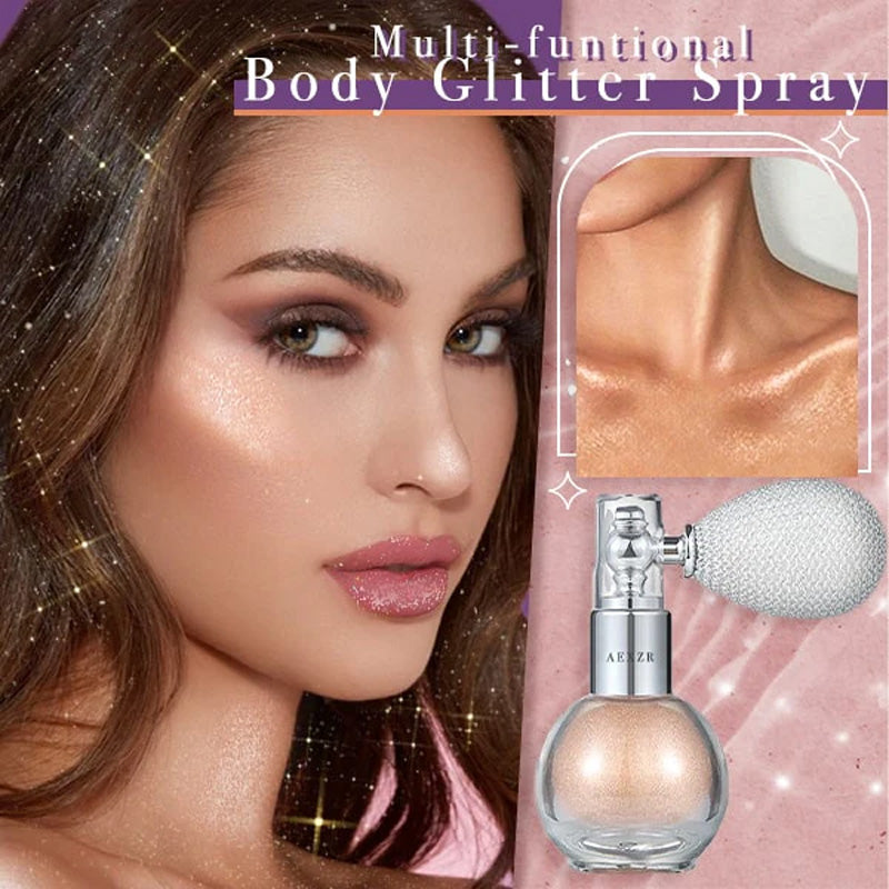 Uppiggande kroppsskimmer-glitter i en spray