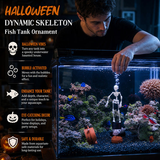 💀 Halloween Dynamic Skeleton Fish Tank Ornament: Air-Driven Aquarium Decor!🐠