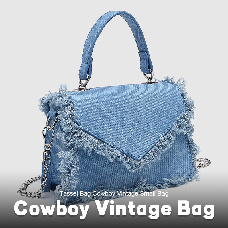 Retro Denim Kedjeväska Med Tofs