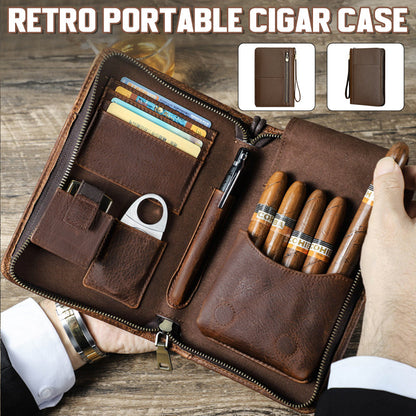 🏆 Bärbar cigarrlåda med vintage-motiv och litchimönster