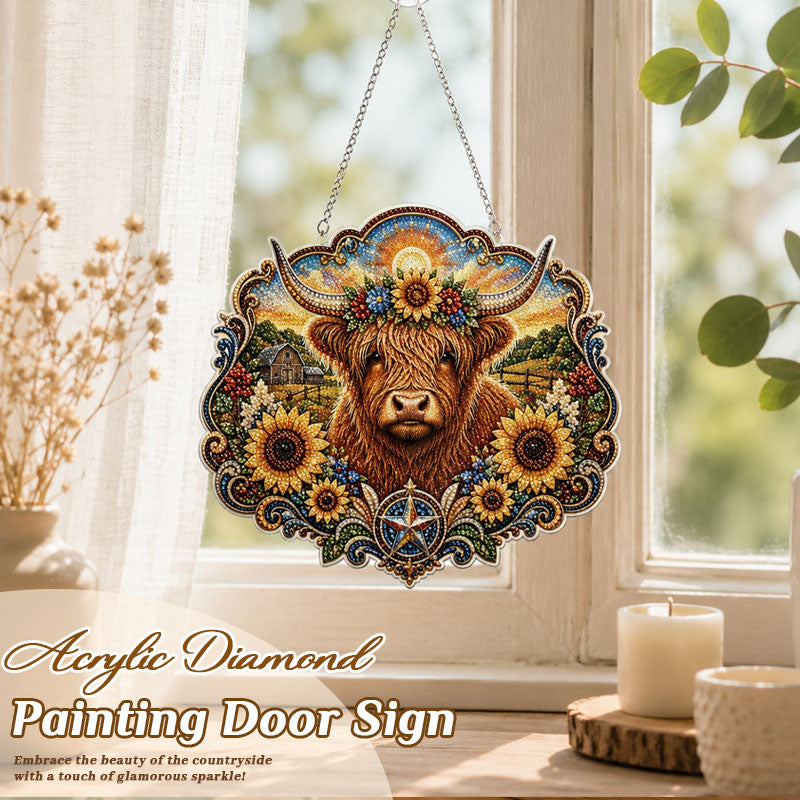 Sparkling Highland Cow Diamond Art Acrylic Door Plaque