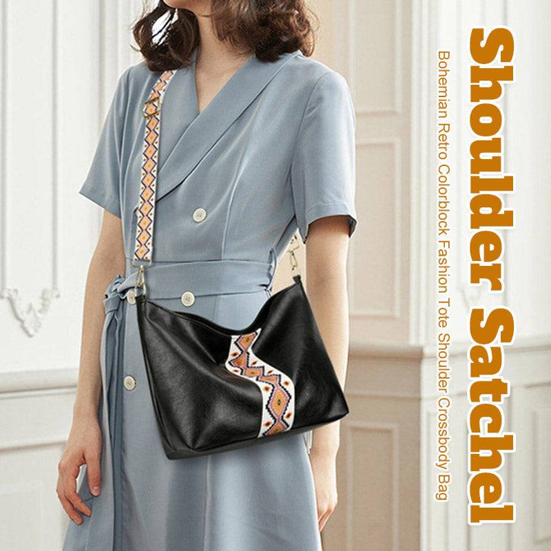 Boho Retro Colorblock Fashion Tote Crossbody-väska