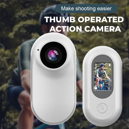 Actionkamera med lång batteritid och tummanövrering