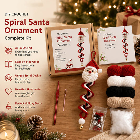 ☃️DIY Christmas Spiral Crochet Ornament Kit  | Complete Beginner-Friendly Set with Soft Yarn, Crochet Hook, Festive Beads, Snowflakes & Step-by-Step Guide 🧶🎄