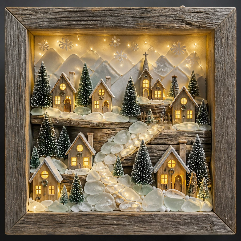 🌊Coastal Lighthouse Sea Glass Shadow Box Night Light💝