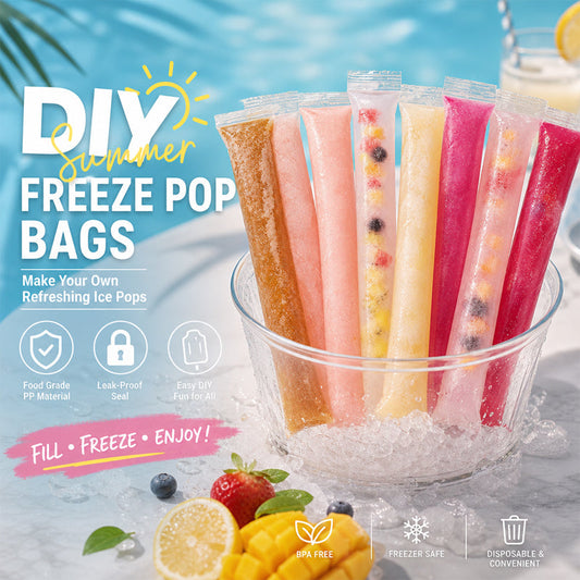 Disposable Ice Pop Bags - DIY Homemade Ice Popsicle Molds - Food Grade Self-Sealing Bags