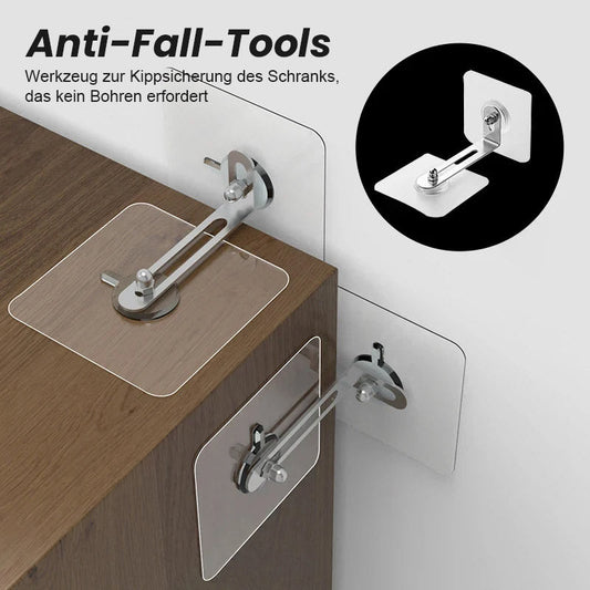 Infästningsverktyg för tippskydd för skåp utan borrhål