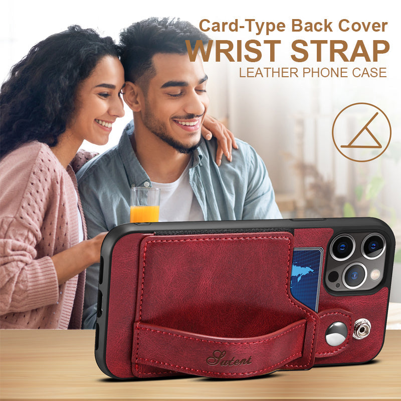 Bakstycke med korttyp Handledsrem Telefonfodral i läder