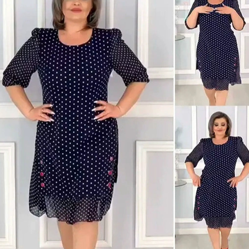 🌸 Pärlpunkt rundhalsad medel-lång klänning — Lätt och bekväm, utstrålar elegans och charm 🌸