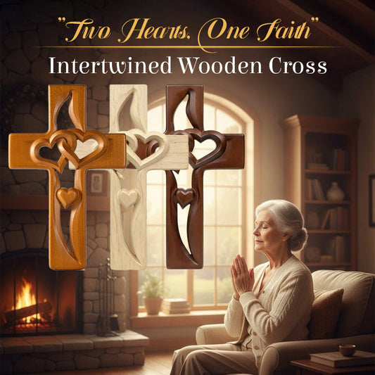 ✝️"Two Hearts, One Faith" Intertwined Wooden Cross