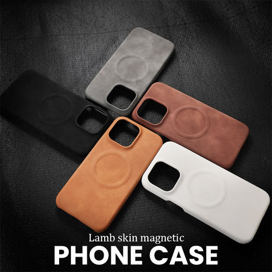 Hudvänligt Magnetiskt Telefonfodral I Halvpack Av Lammskinn