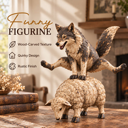 🐺Funny Wolf Riding a Sheep Figurine🐑 | Rustic Farmhouse Animal Statue